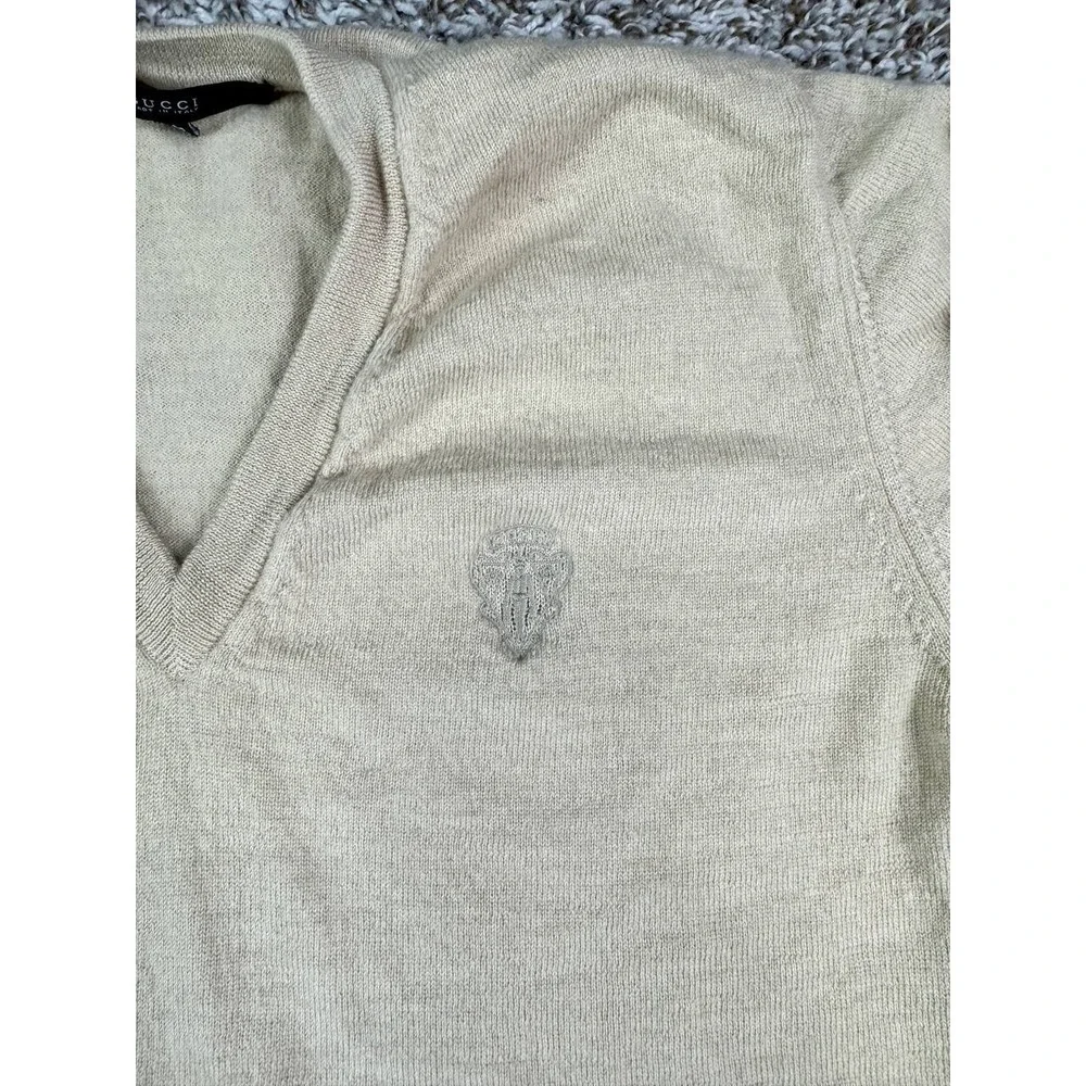 Gucci Men's Knit V Neck Wool Sweater Ivory Size Medium